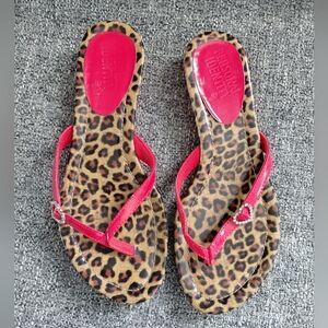 Y2K Leopard Print Red Heart Summer Thong Flip Flops Size 7/8